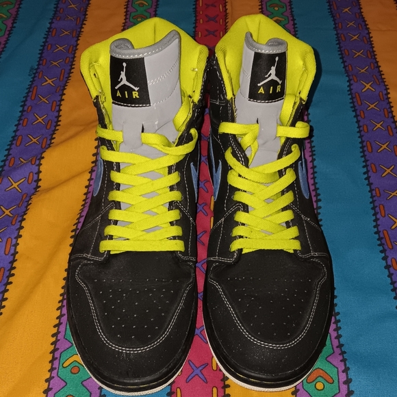 2010 Jordan 1 Cyber Black Blue Sapphire Retro High Shoes Vintage Nike - Picture 2 of 12